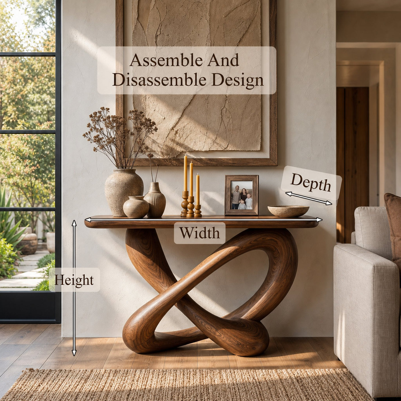 Modern Console Table With Twisted Ribbon Wood Base For Entryway - product view 8