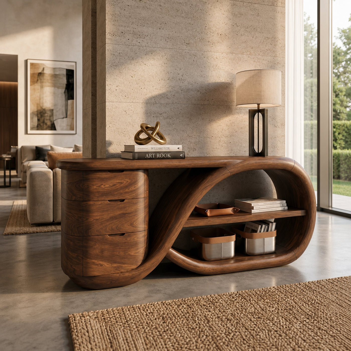 Modern Cross Base Console Table Luxury Hallway - product view 6