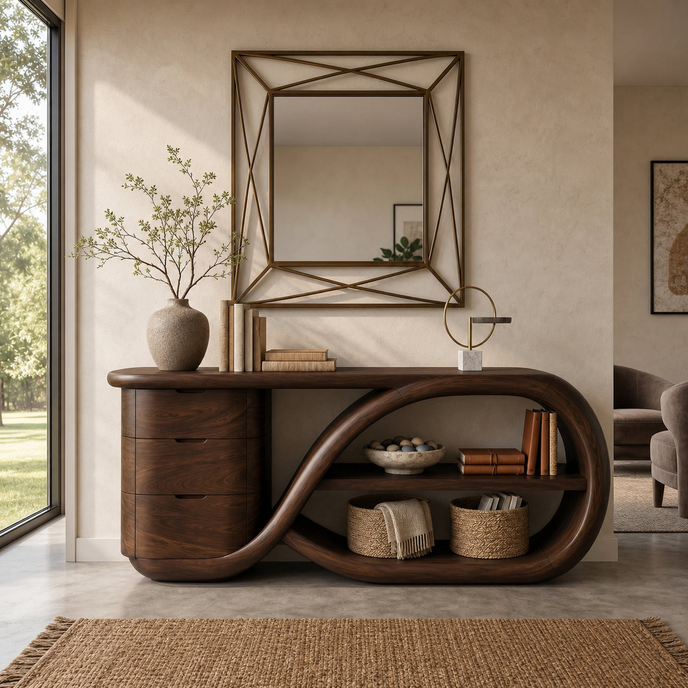 Modern Cross Base Console Table Luxury Hallway - product view 7