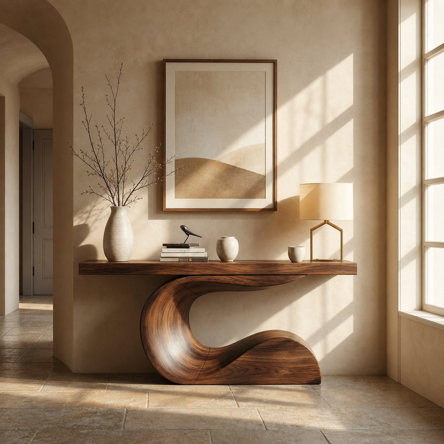 Modern Curved Sculptural Console Table Entryway Hallway Living Room