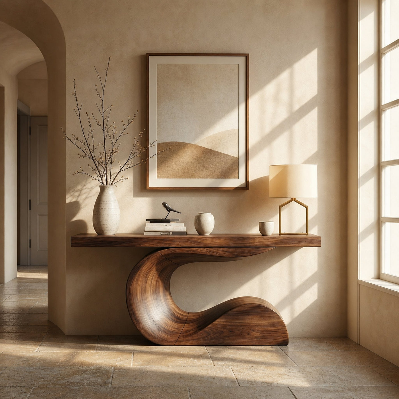 Modern Curved Sculptural Console Table Entryway Hallway Living Room