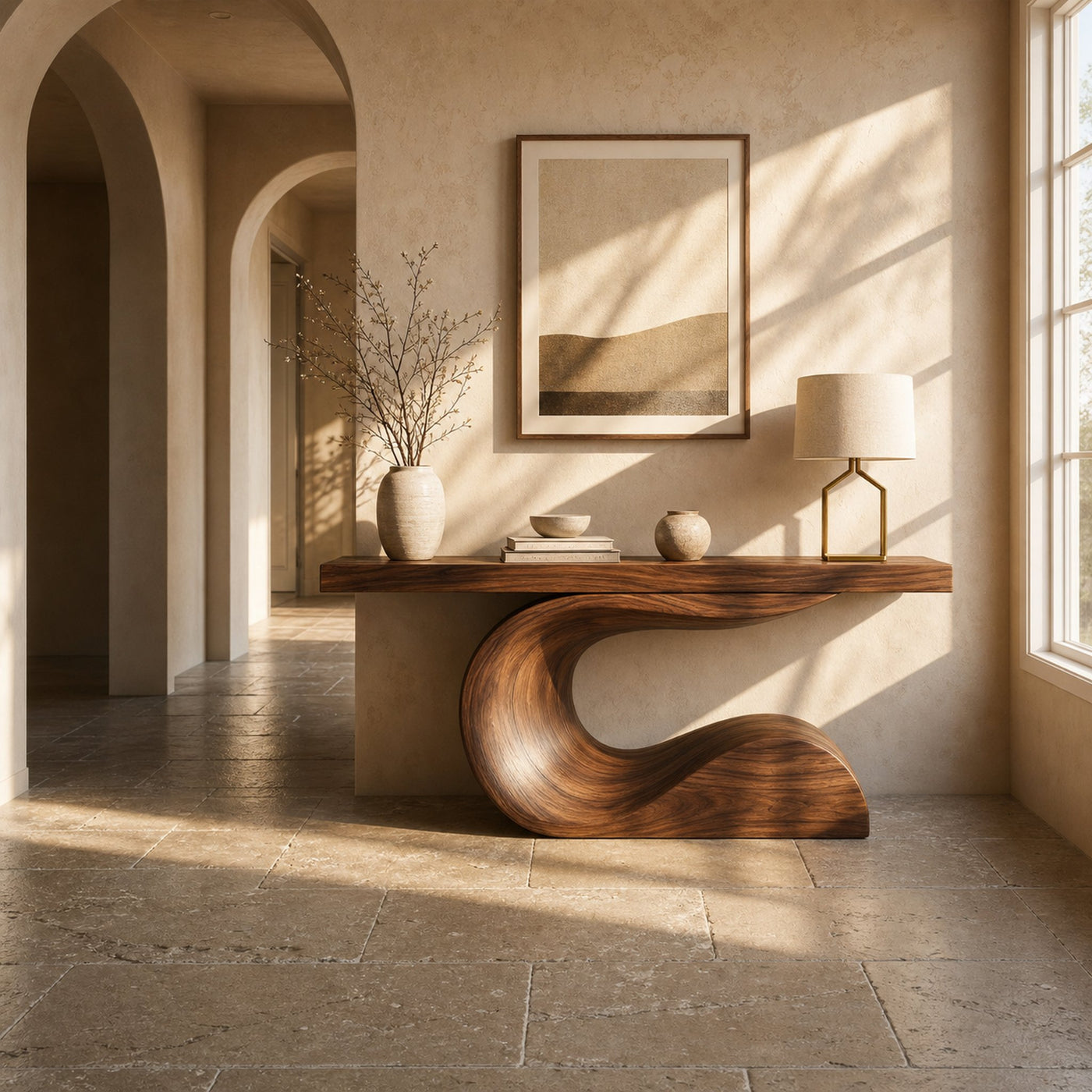 Modern Curved Sculptural Console Table Entryway Hallway Living Room - product view 2