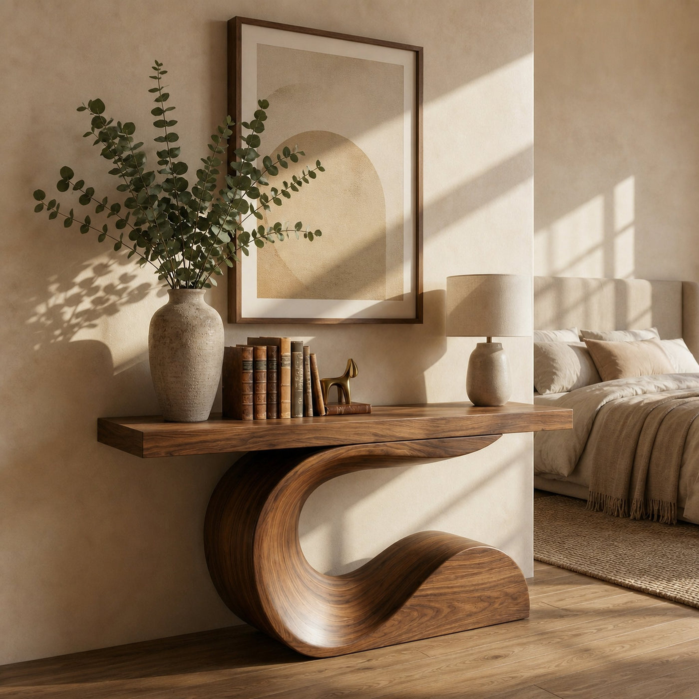 Modern Curved Sculptural Console Table Entryway Hallway Living Room - product view 4