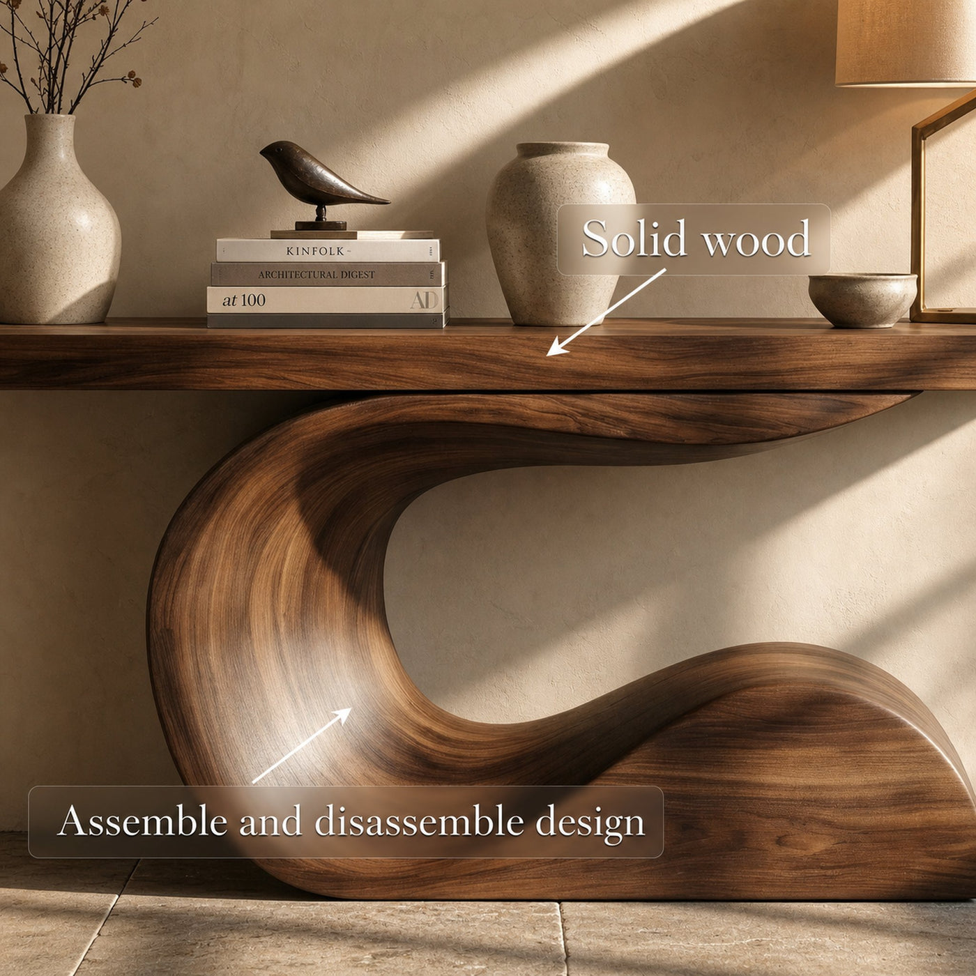 Modern Curved Sculptural Console Table Entryway Hallway Living Room - product view 5