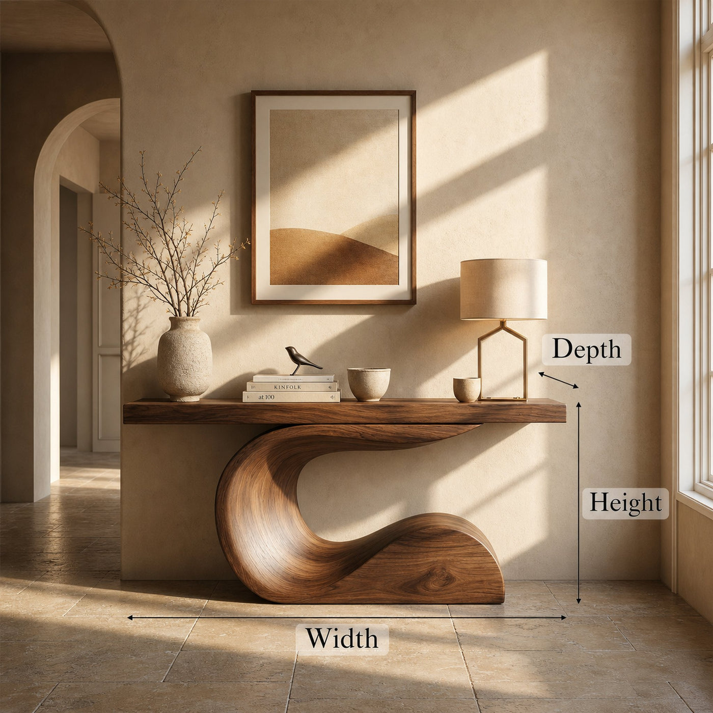 Modern Curved Sculptural Console Table Entryway Hallway Living Room - product view 6
