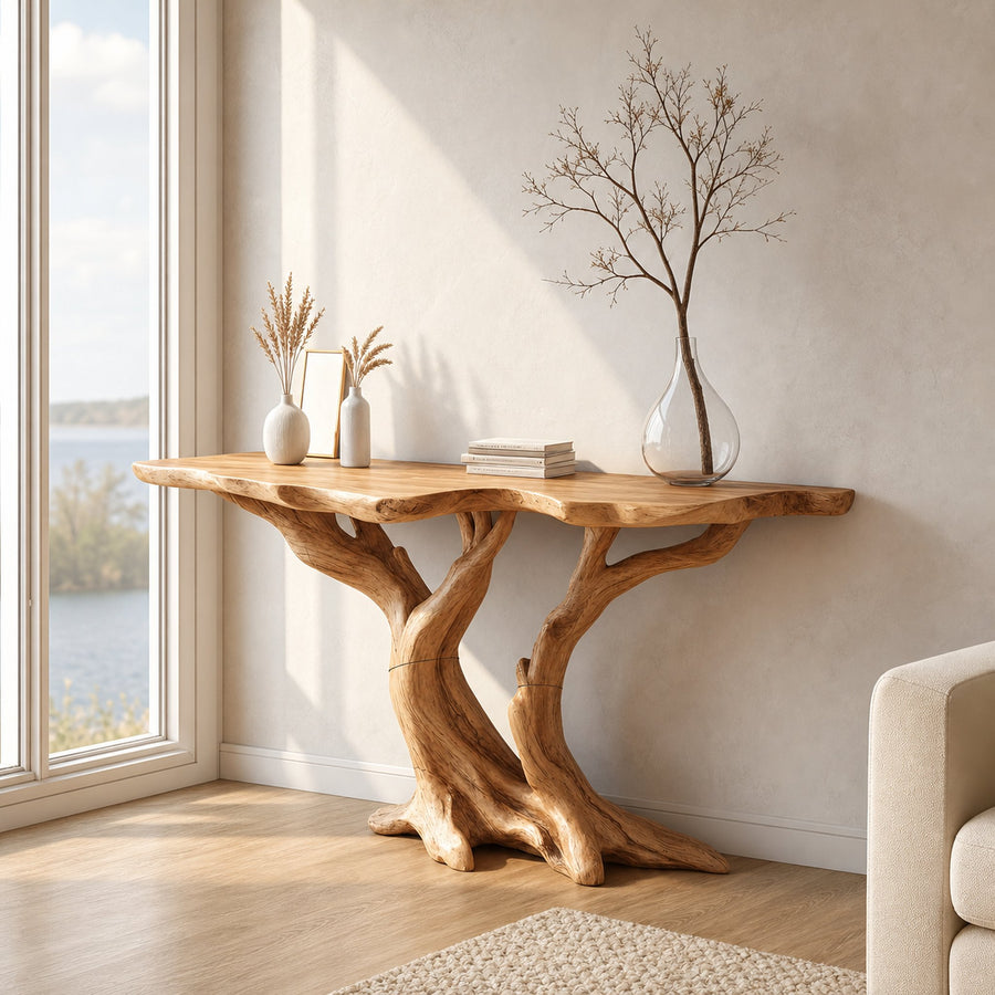 Modern Handcrafted Wooden Live Edge Console Table For Bedroom Decor