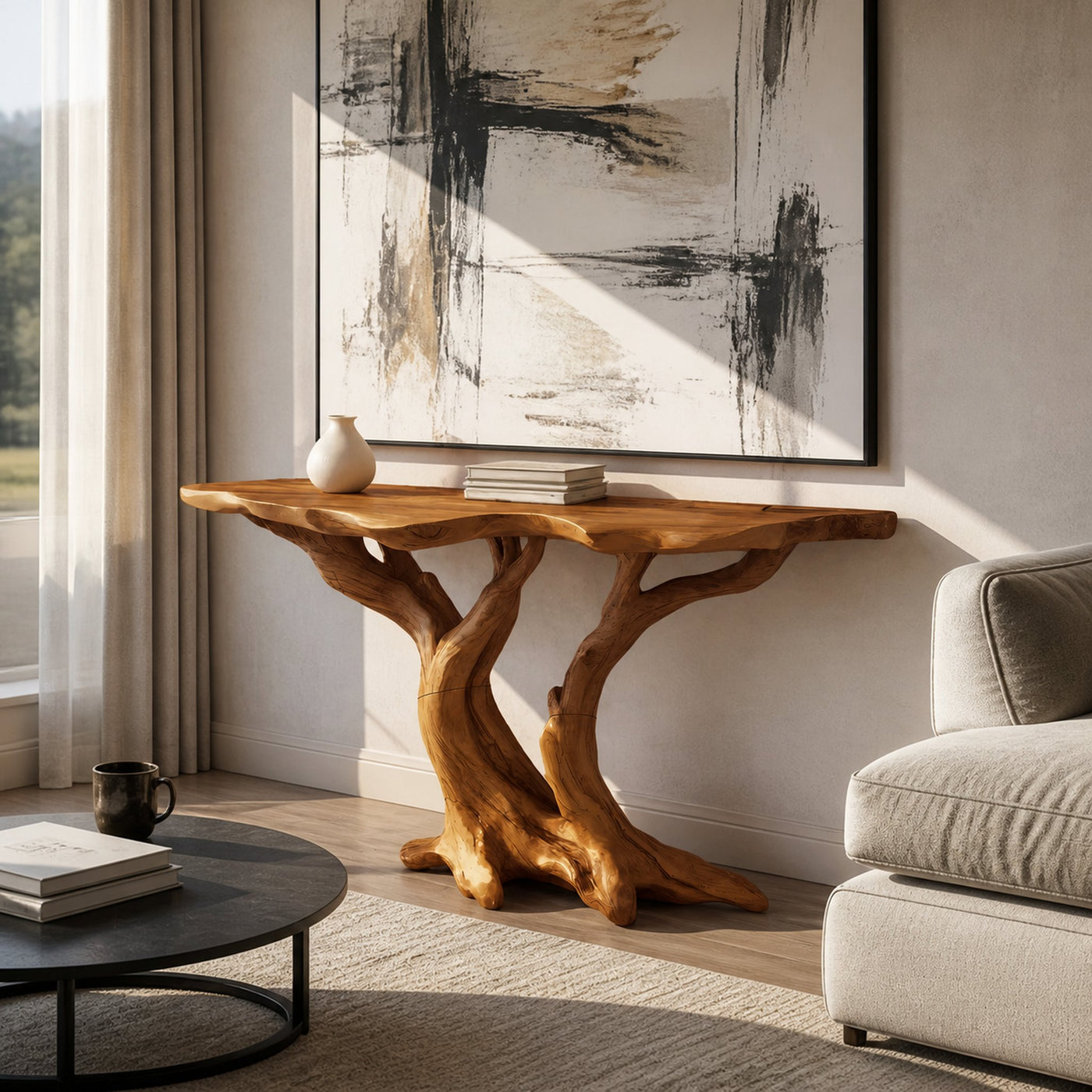 Modern Handcrafted Wooden Live Edge Console Table For Bedroom Decor - product view 6
