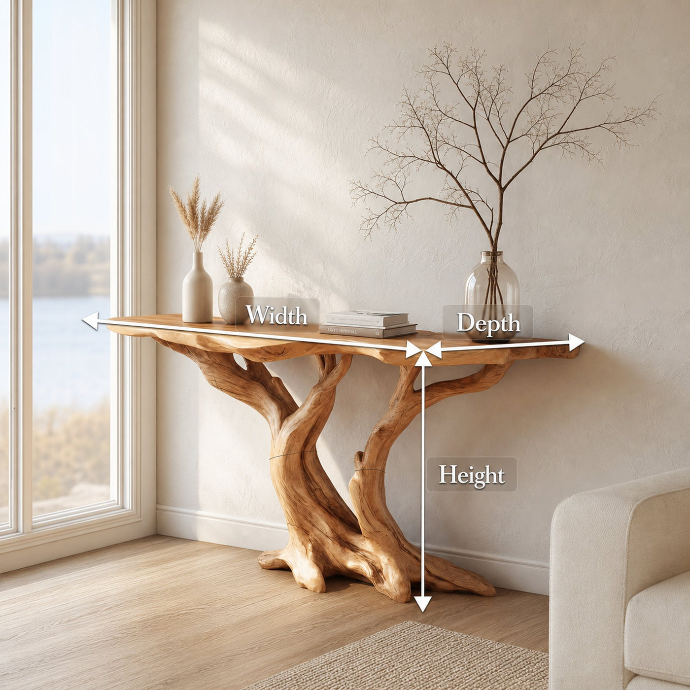 Modern Handcrafted Wooden Live Edge Console Table For Bedroom Decor - product view 8