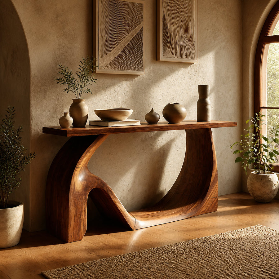 Modern Live Edge Console Table Artistic Solid Wood For Entryway Decor