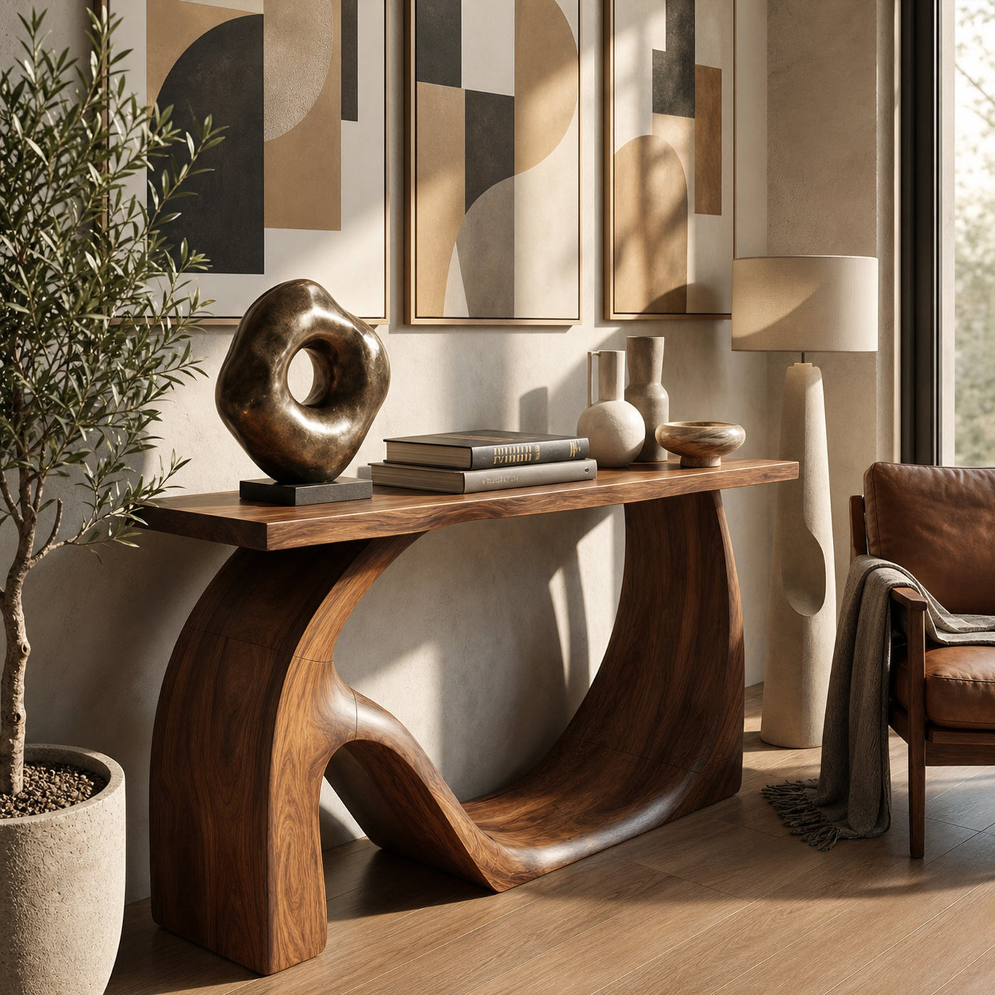 Modern Live Edge Console Table Artistic Solid Wood For Entryway Decor - product view 3