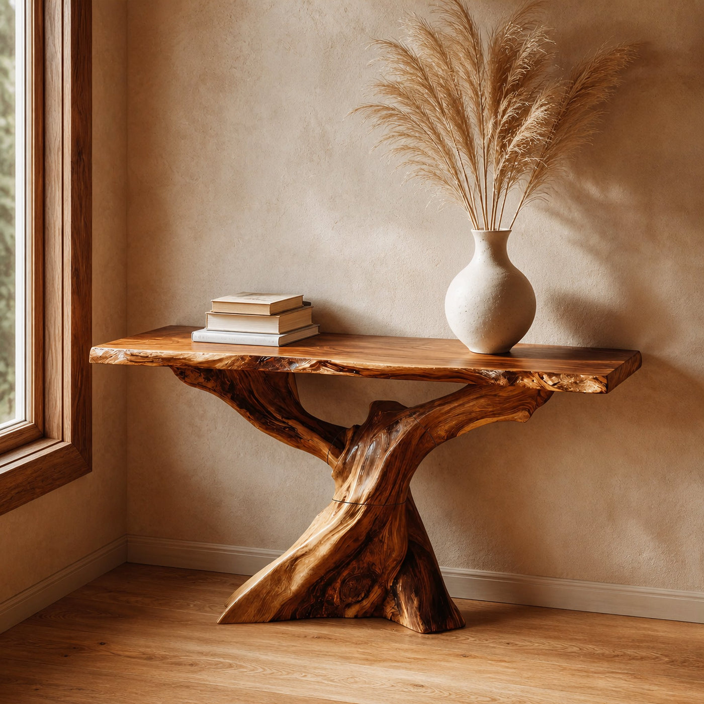 Modern Live Edge Console Table Organic Wood Furniture For Living Room