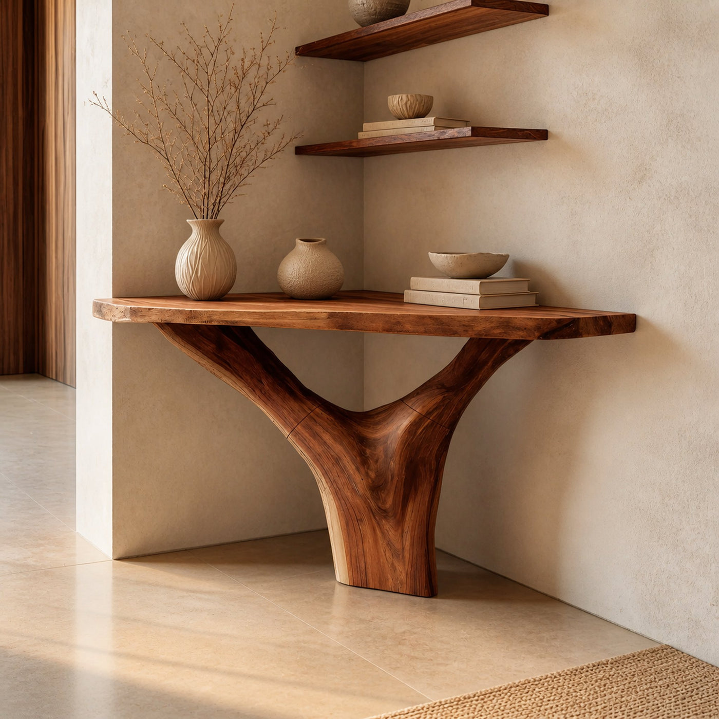 Modern Live Edge Console Table Solid Wood Artistic For Living Room