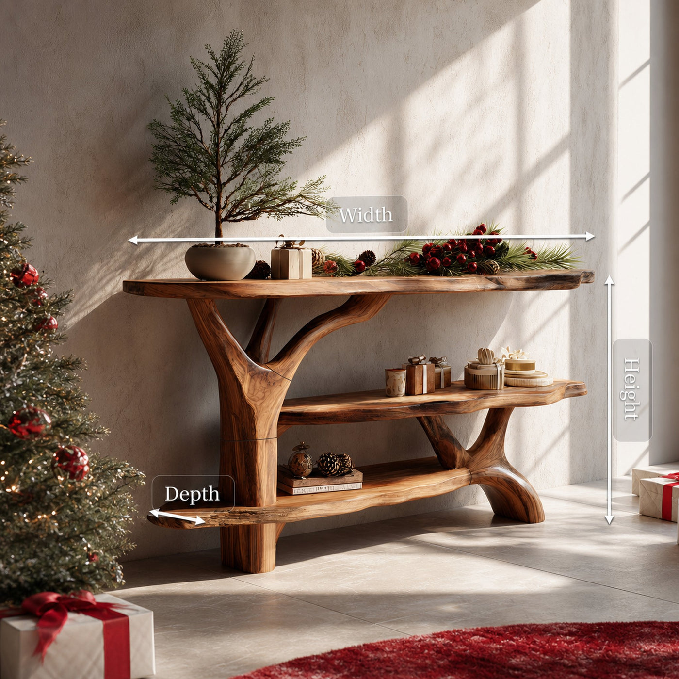 Modern Live Edge Entryway Table For Seasonal Holiday Christmas Bedroom - product view 8