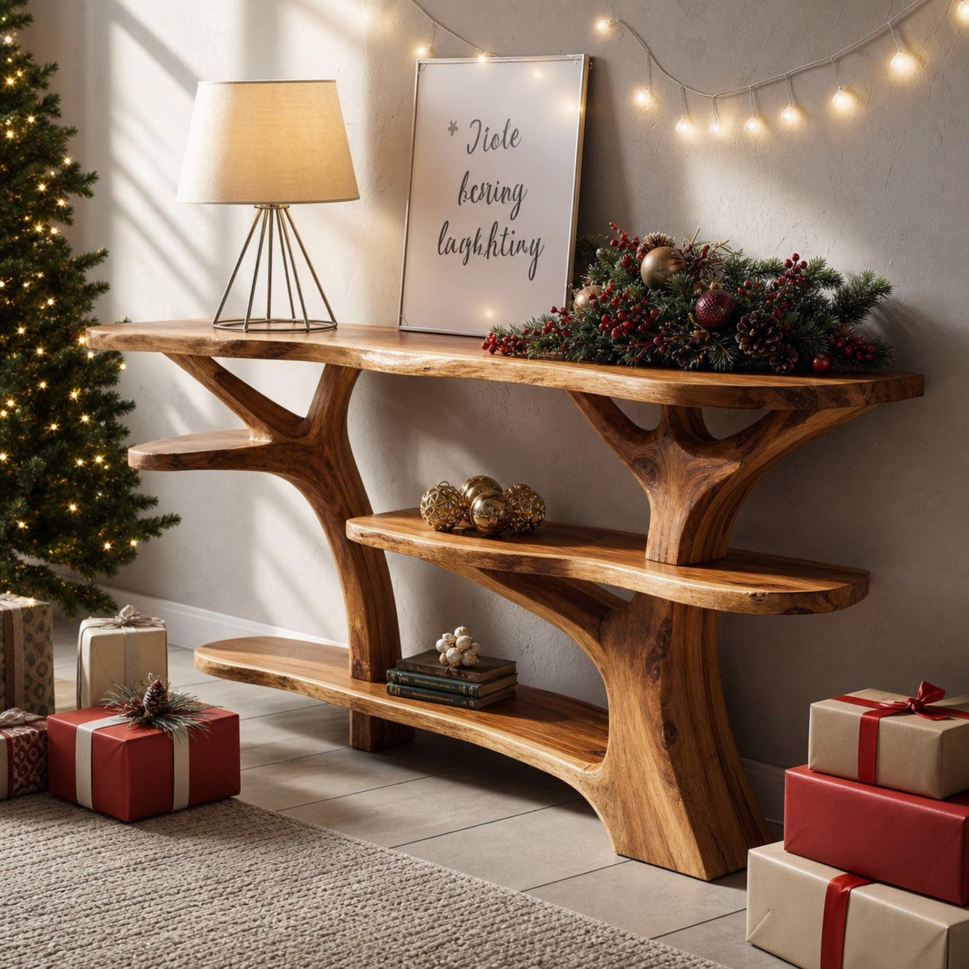 Modern Live Edge Entryway Table For Xmas Entryway Holiday Seasonal Accent - product view 6