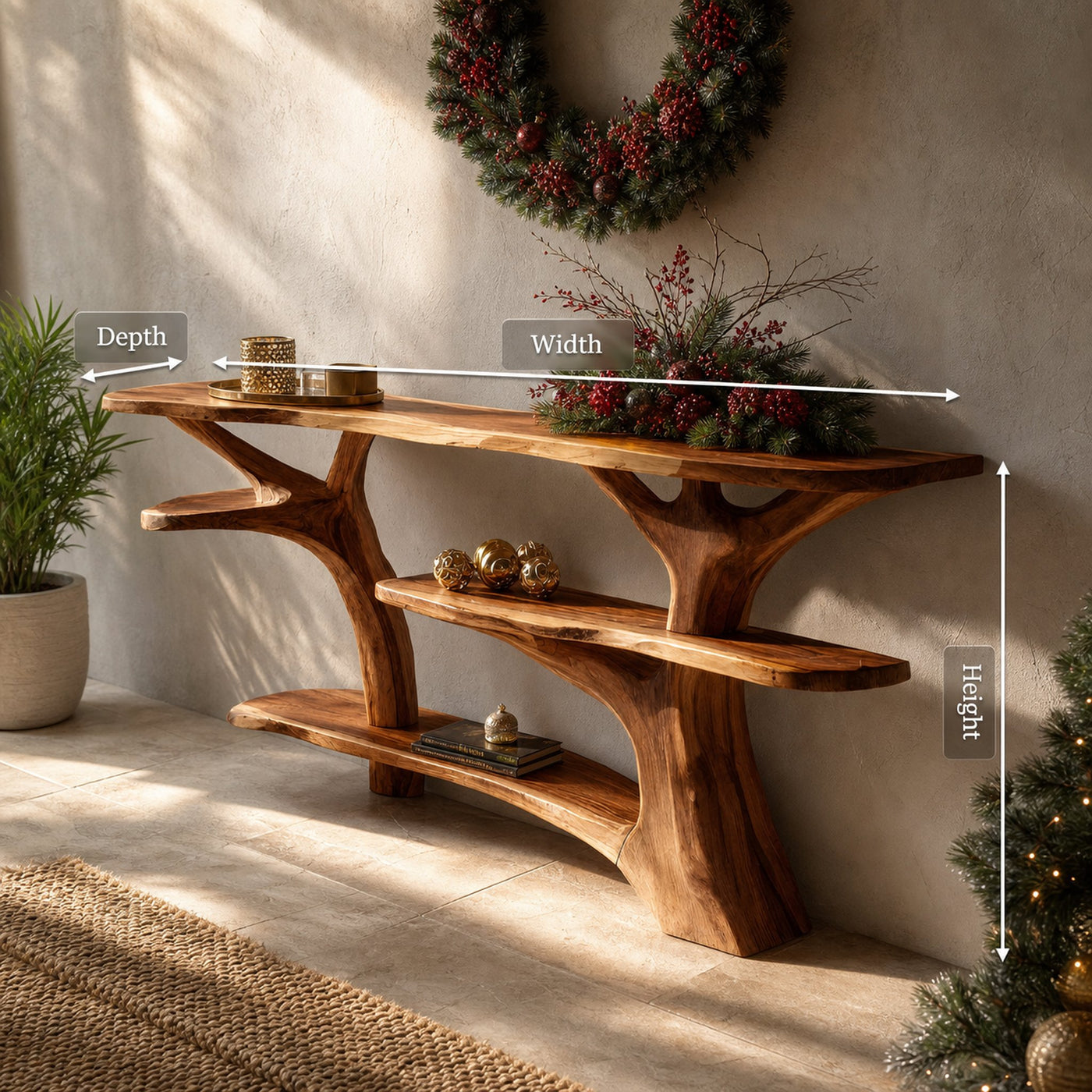Modern Live Edge Entryway Table For Xmas Entryway Holiday Seasonal Accent - product view 8