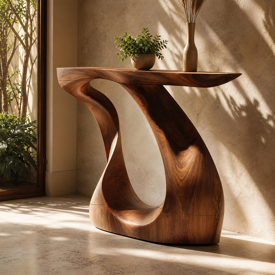 Modern Live Edge Entryway Table Sculptural Wood For Luxury Home Decor