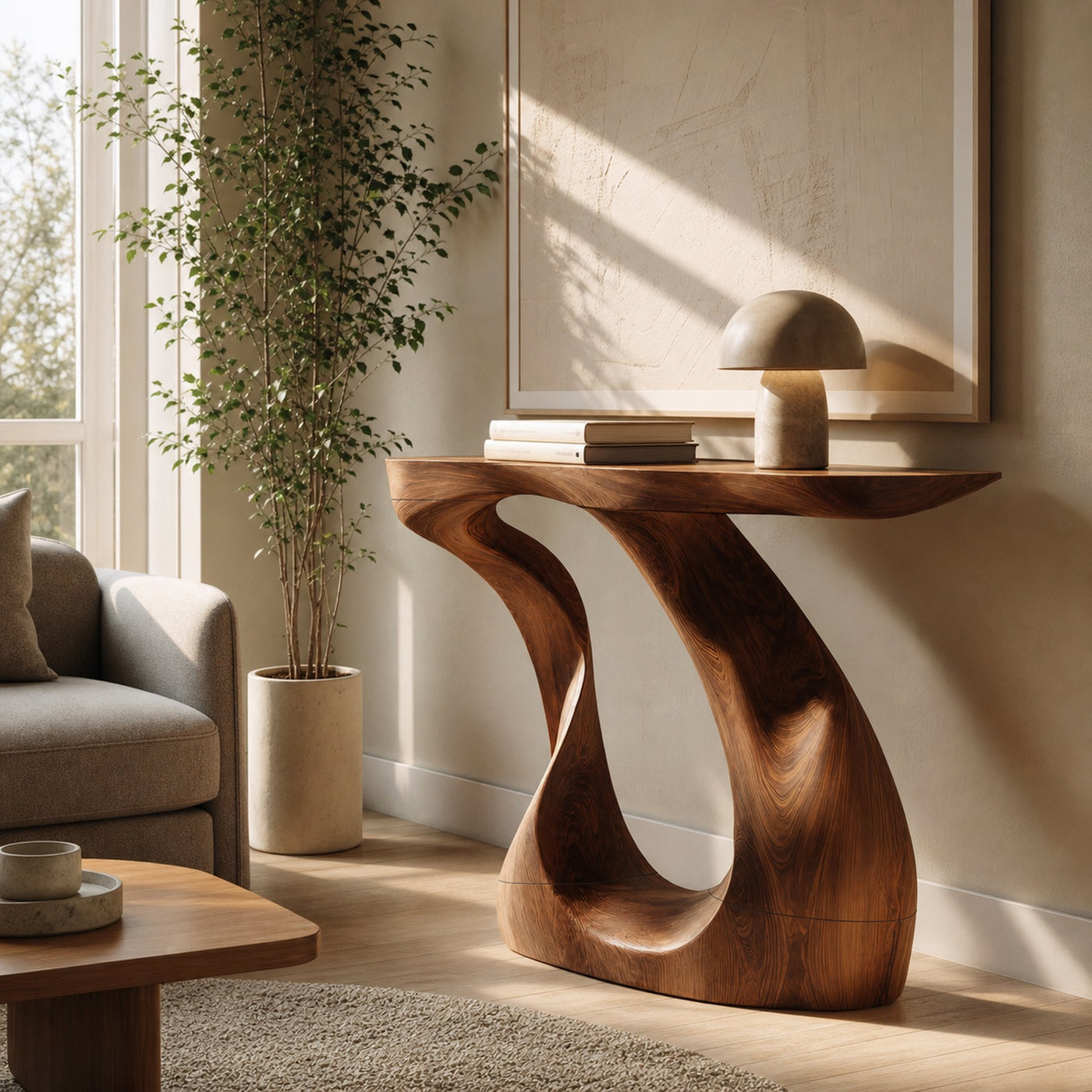 Modern Live Edge Entryway Table Sculptural Wood For Luxury Home Decor - product view 6