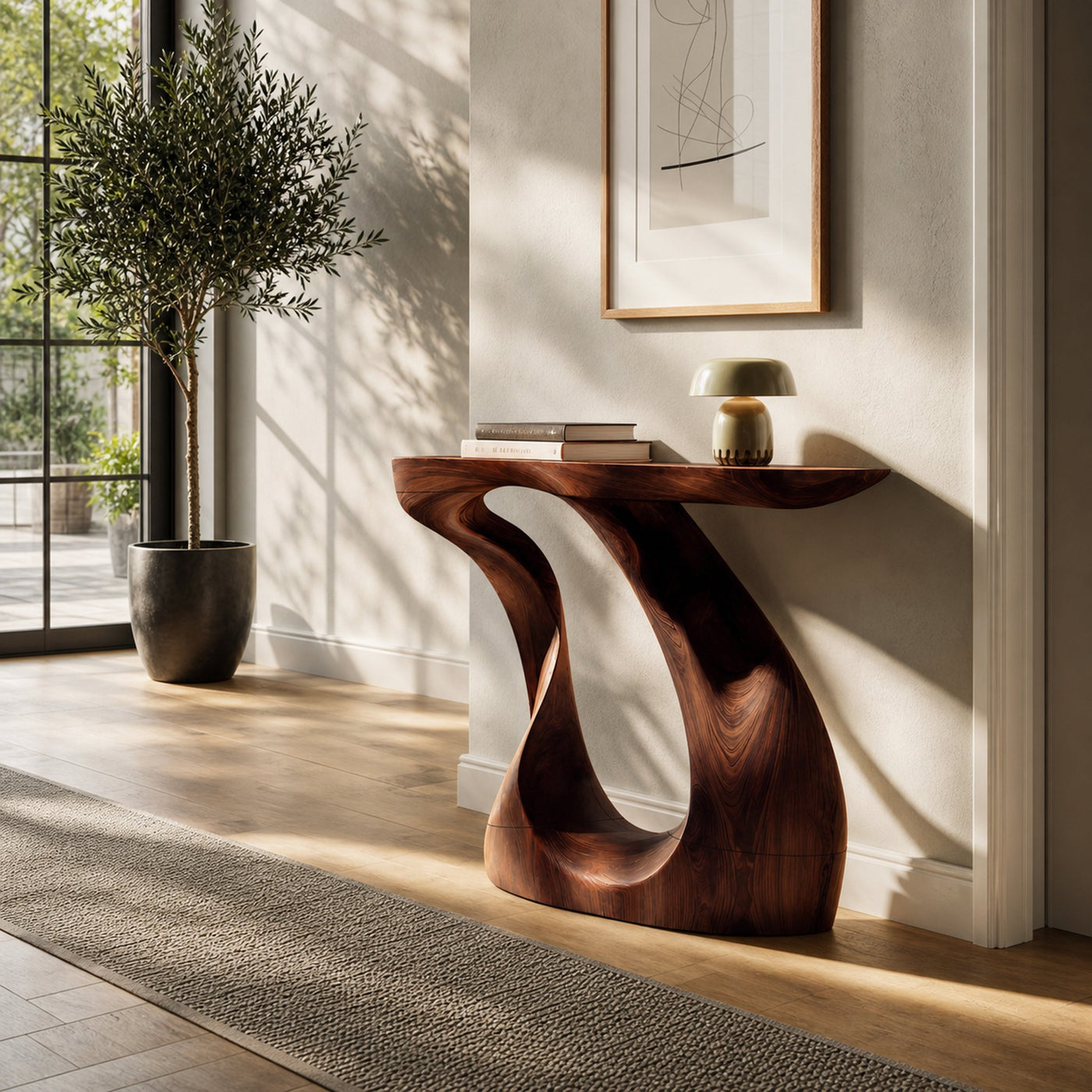 Modern Live Edge Entryway Table Sculptural Wood For Luxury Home Decor - product view 7