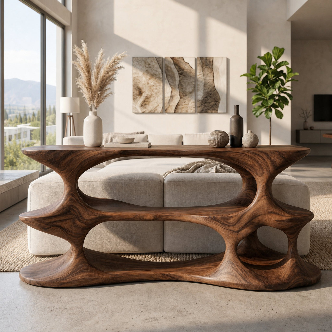 Modern Natural Wood Console Table For Living Room Decor