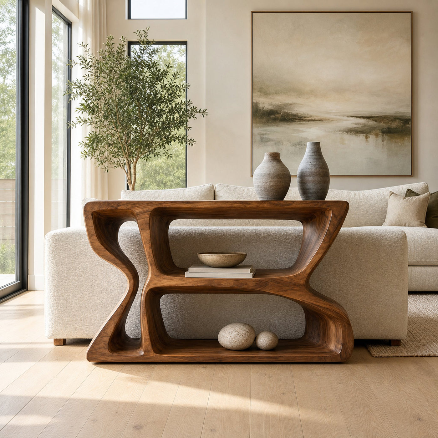 Modern Natural Wood Console Table For Living Room Storage