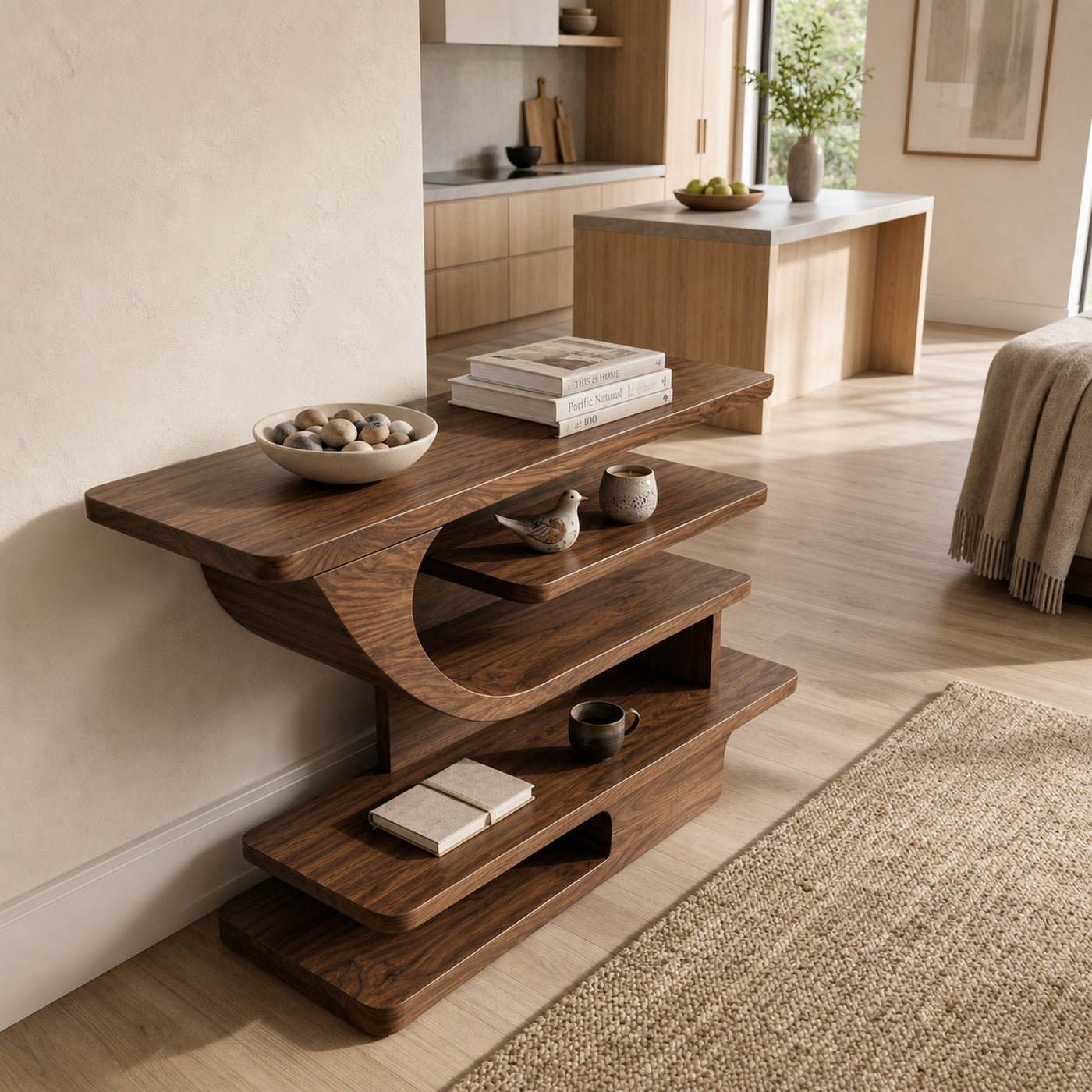 Modern Open Shelf Console Table Luxury Living Room - product view 2