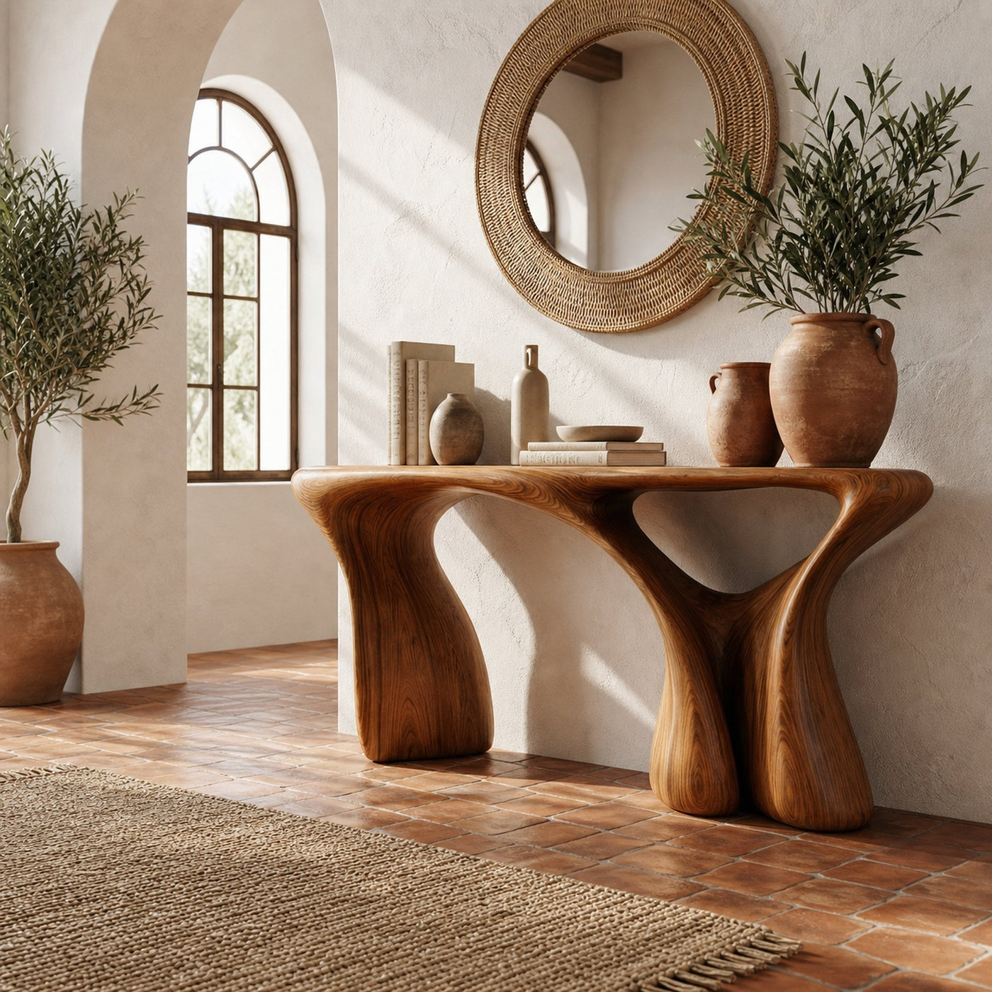 Modern Organic Console Table Solid Wood Curved Sculptural Form Entryway Or Hallway - product view 6