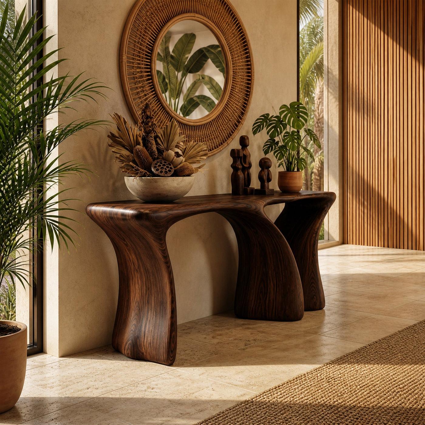 Modern Organic Console Table Solid Wood Curved Sculptural Form Entryway Or Hallway - product view 7