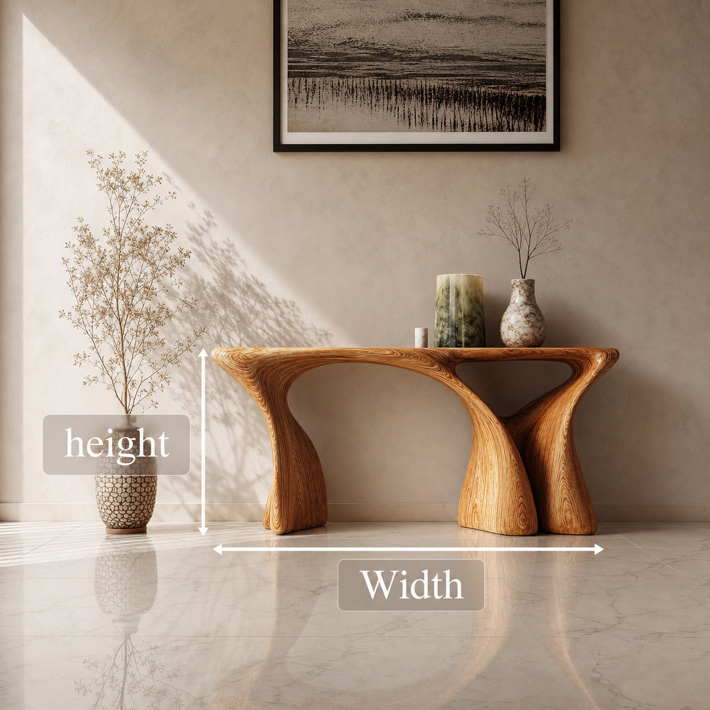 Modern Organic Console Table Solid Wood Curved Sculptural Form Entryway Or Hallway - product view 8
