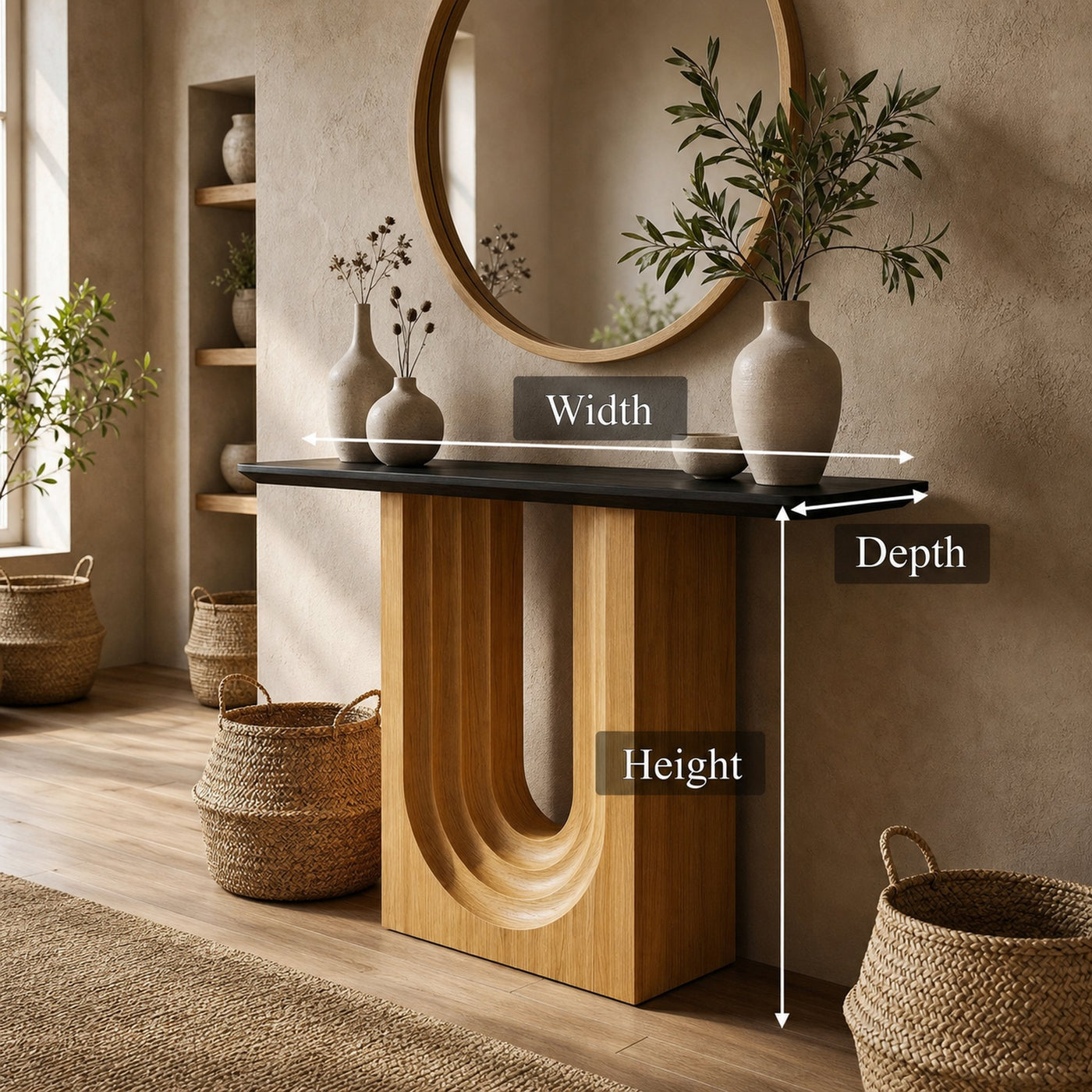 Modern Organic Console Table Solid Wood Entryway Living Room Hallway - product view 6