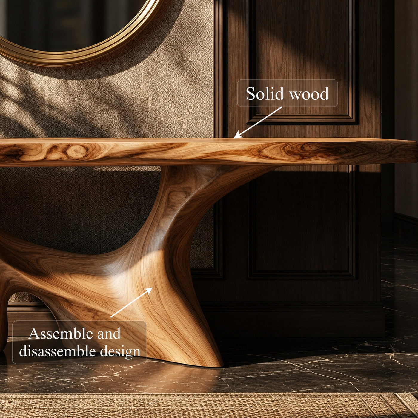 Modern Organic Sculptural Console Table Entryway Hallway Living Room - product view 5