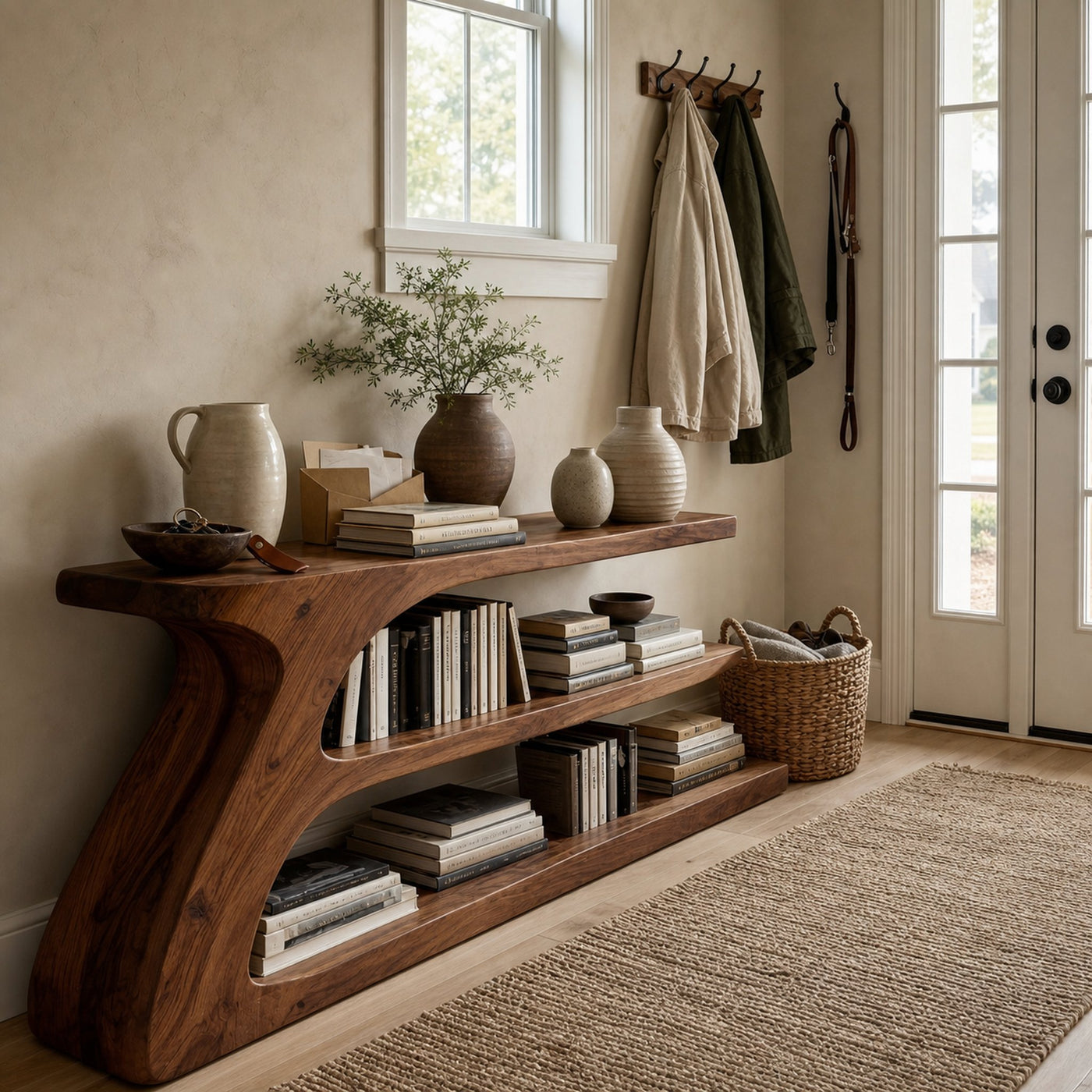 Modern Organic Wood Console Table With Shelf For Living Room - product view 7