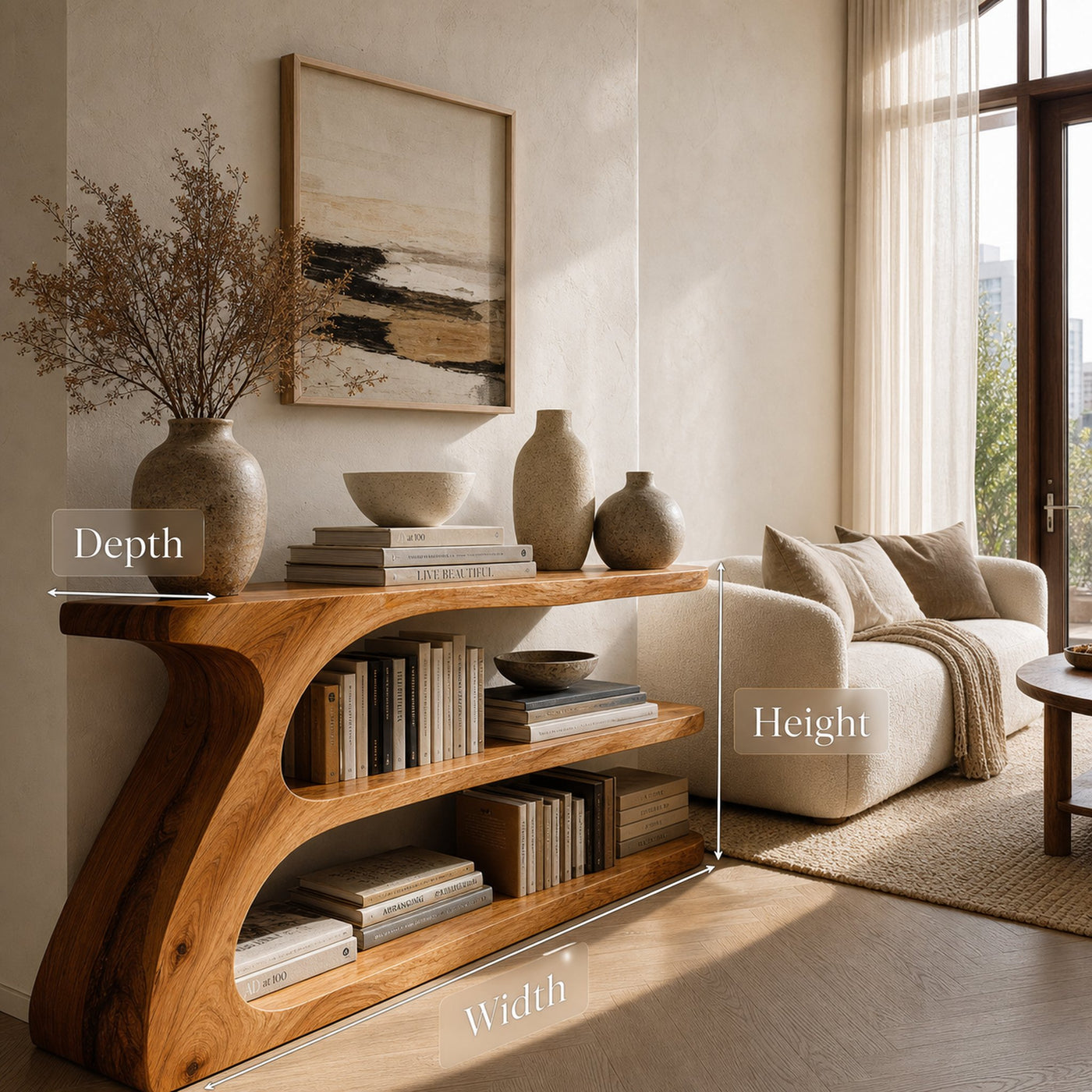 Modern Organic Wood Console Table With Shelf For Living Room - product view 8
