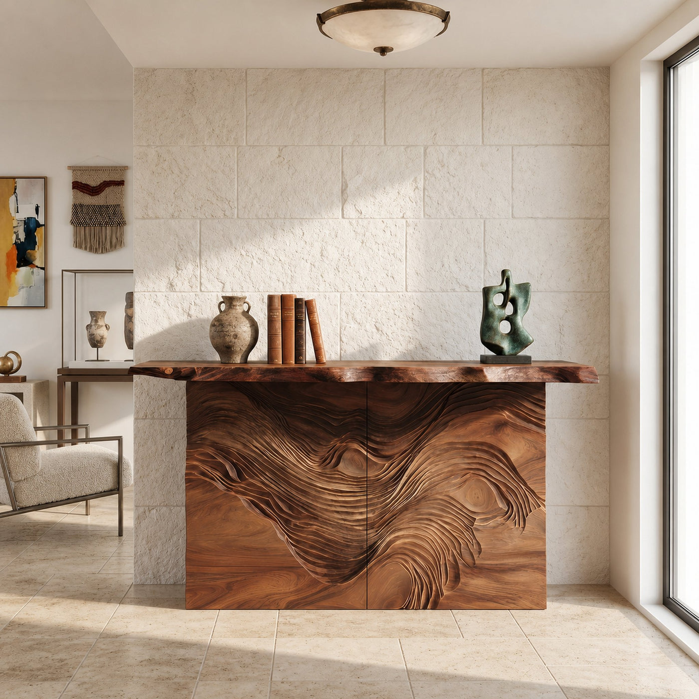 Modern Raw Edge Entry Table For Open Living Interior