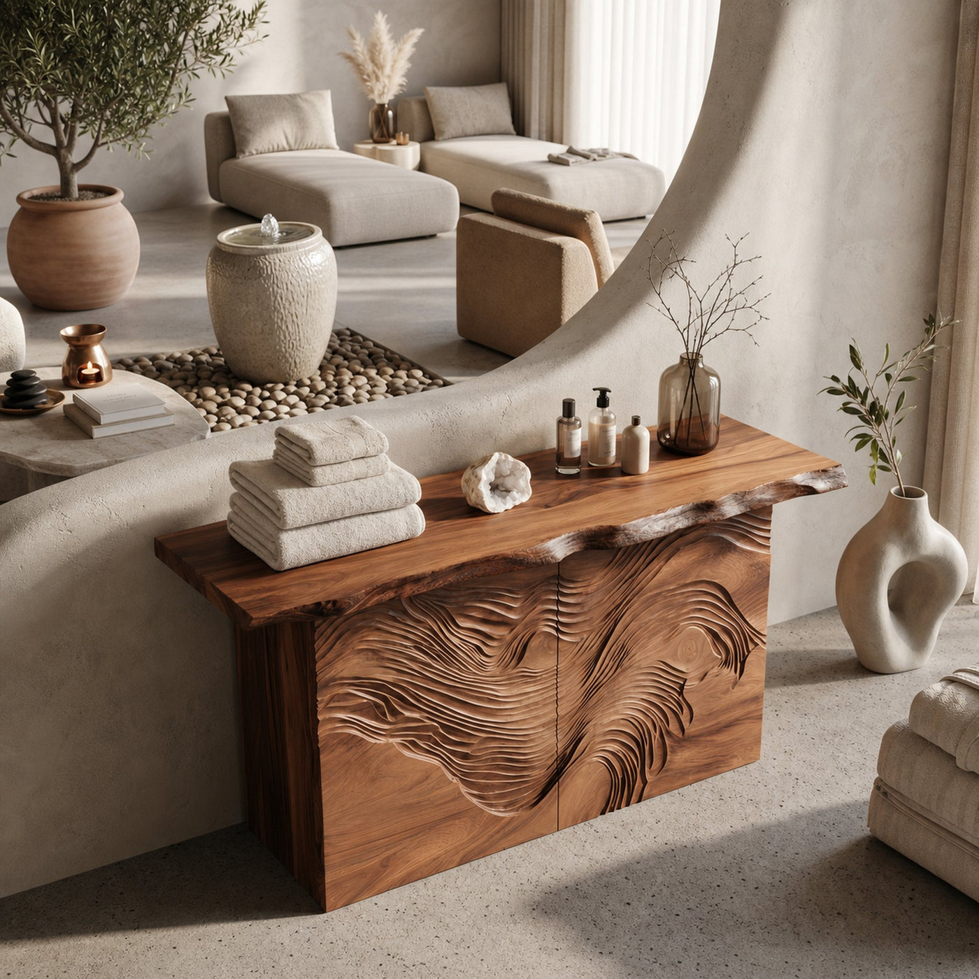 Modern Raw Edge Entry Table For Open Living Interior - product view 2
