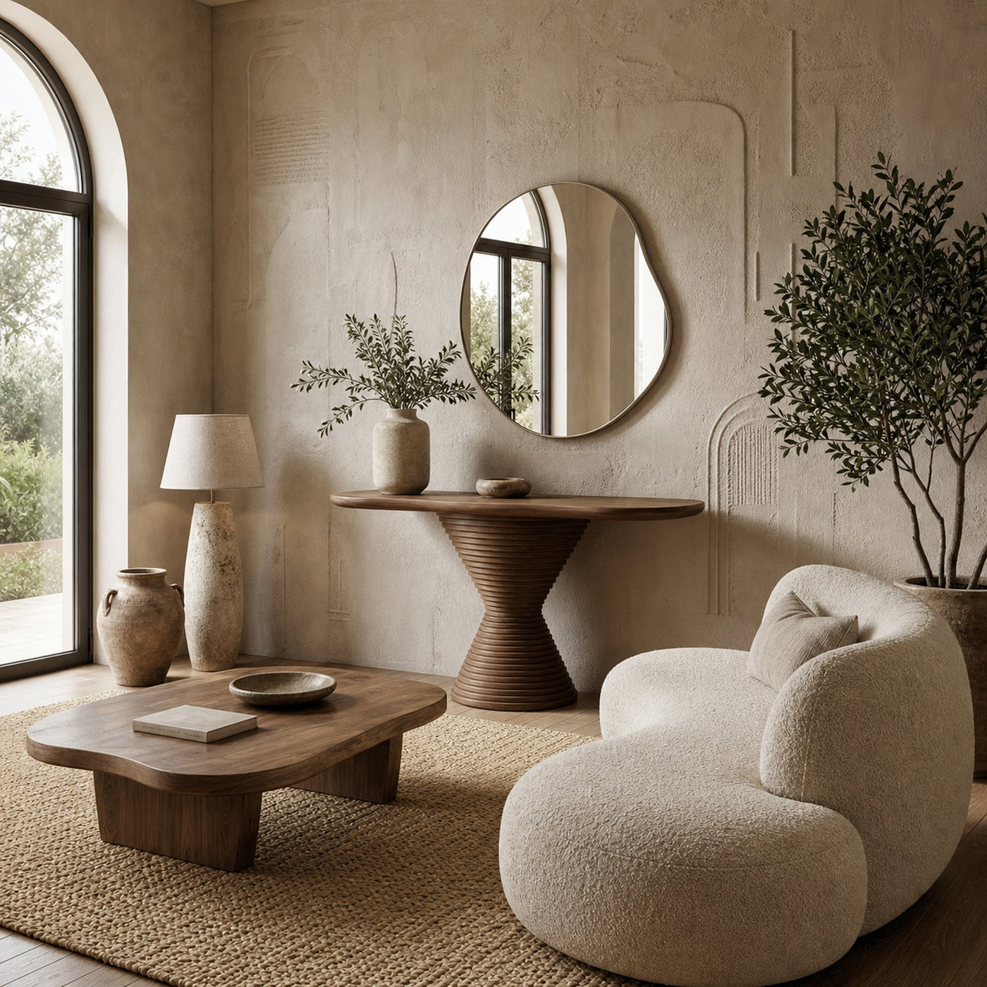 Modern Round Pedestal Console Table Solid Wood Living Room - product view 2
