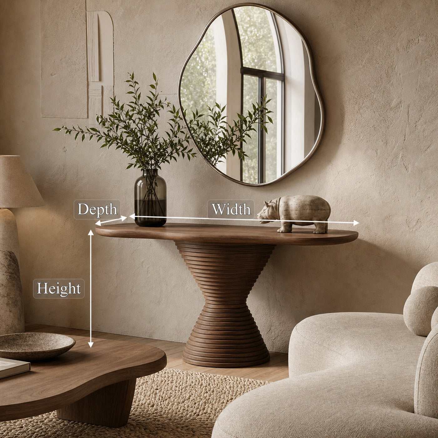 Modern Round Pedestal Console Table Solid Wood Living Room - product view 6