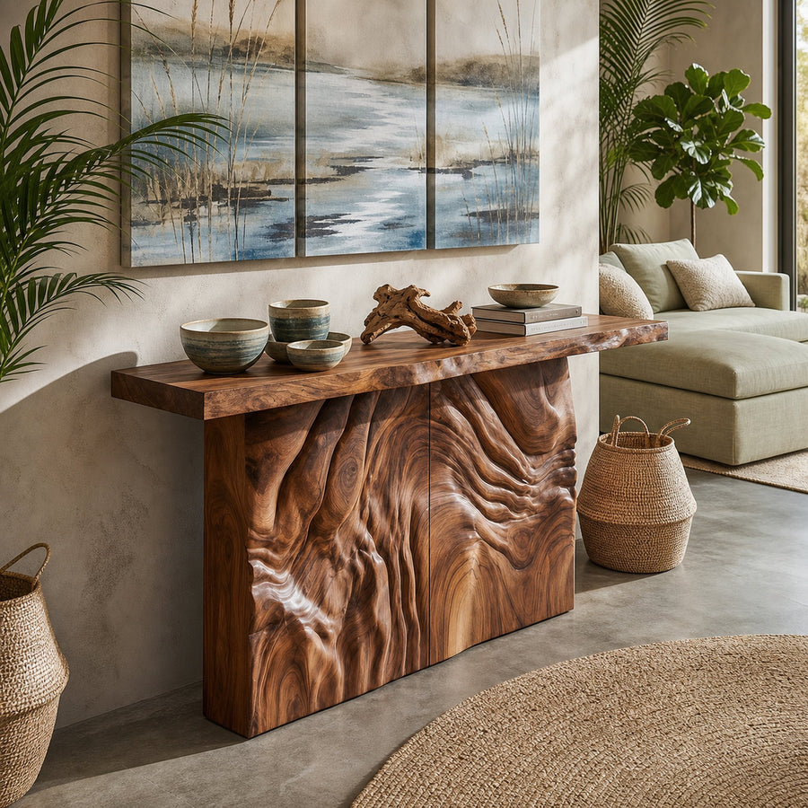 Modern Sculpted Base Display Table For Lounge Interior Space