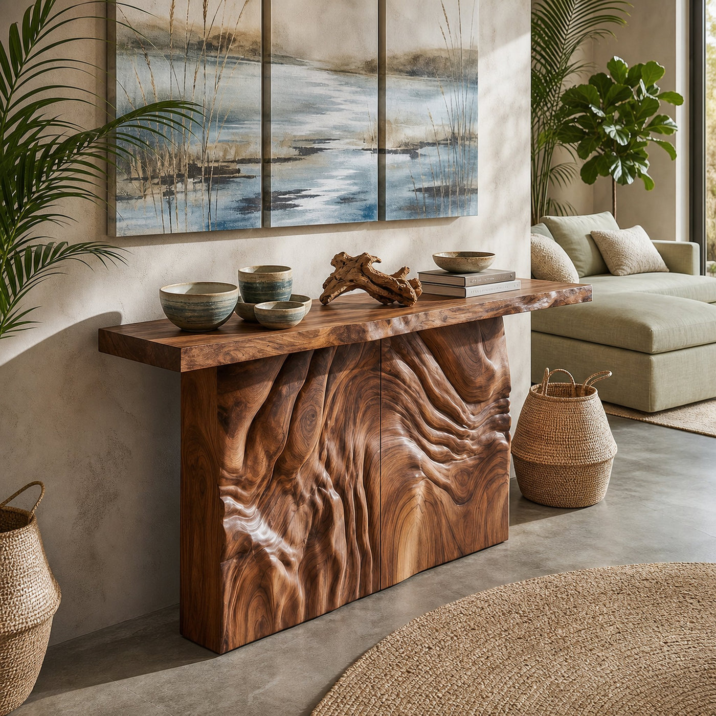 Modern Sculpted Base Display Table For Lounge Interior Space