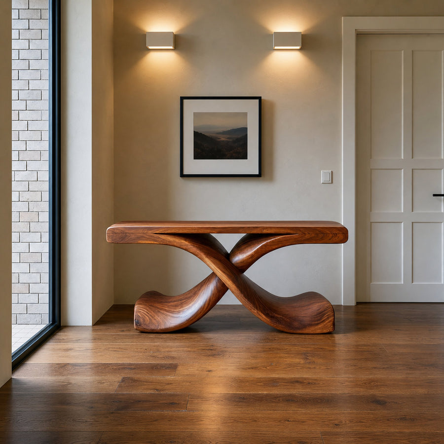 Modern Sculptural Console Table With Twisted Base For Living Room