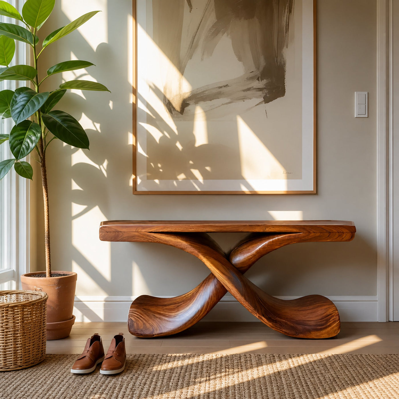 Modern Sculptural Console Table With Twisted Base For Living Room - product view 3