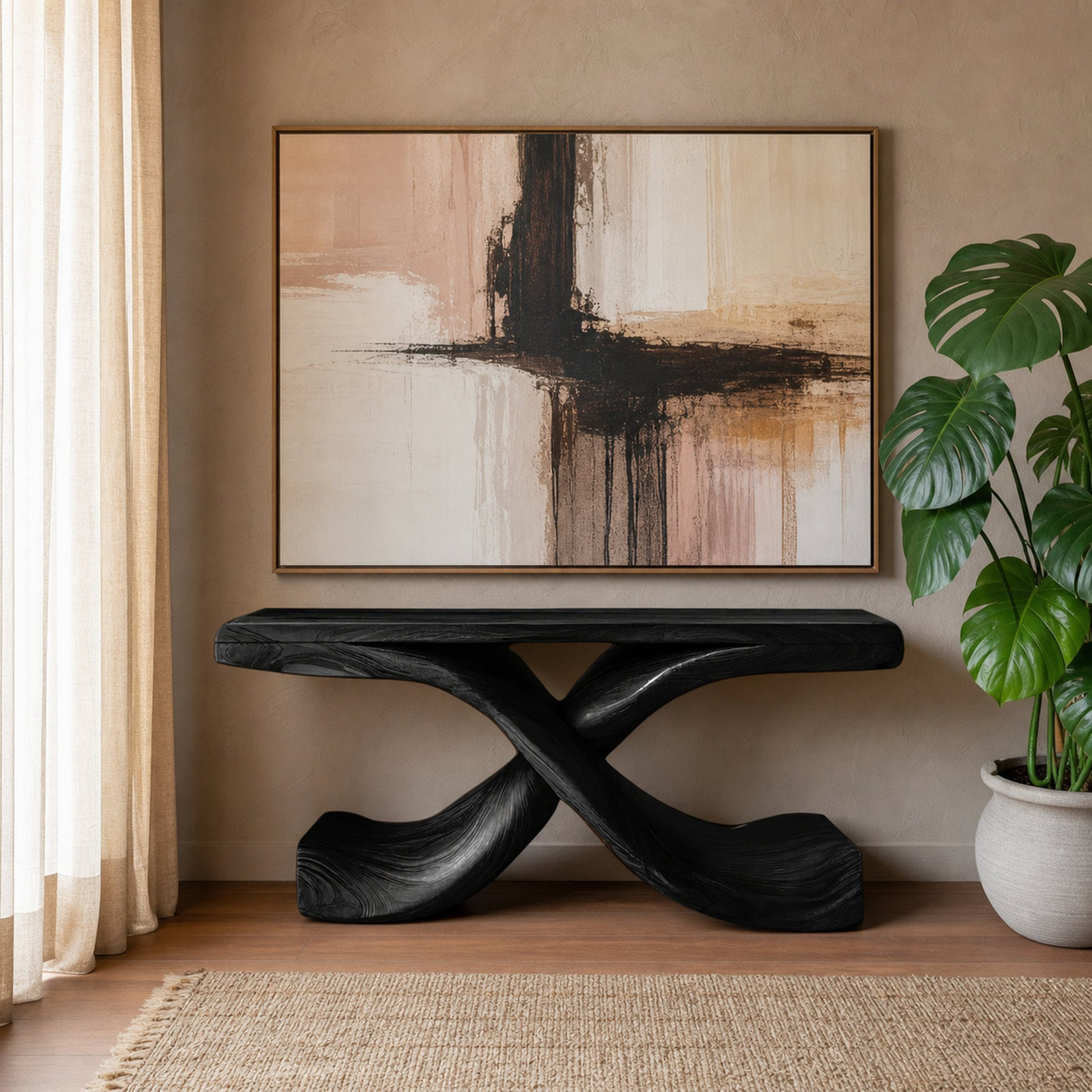 Modern Sculptural Console Table With Twisted Base For Living Room - product view 4