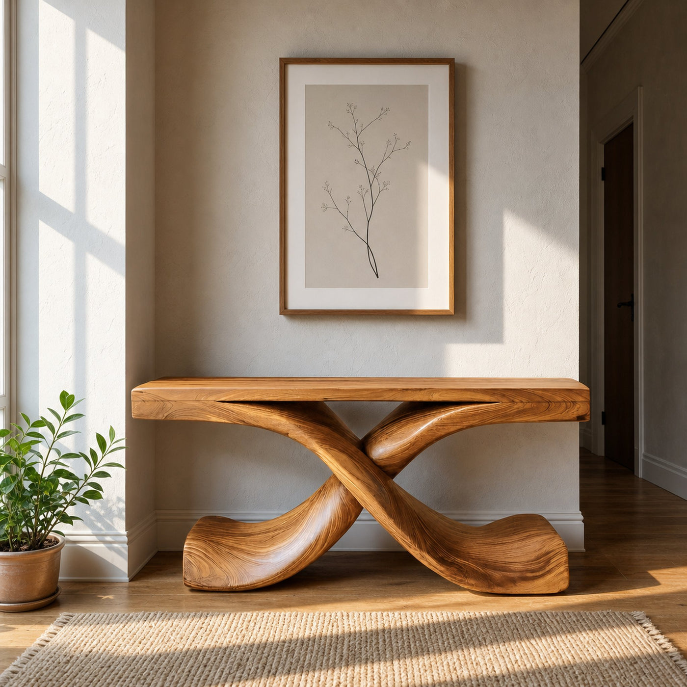 Modern Sculptural Console Table With Twisted Base For Living Room - product view 5
