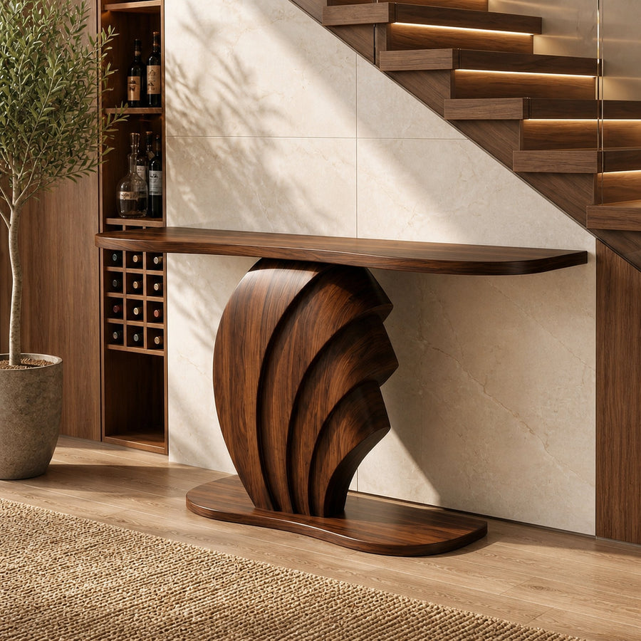 Modern Sculptural Console Table Wooden Living Room