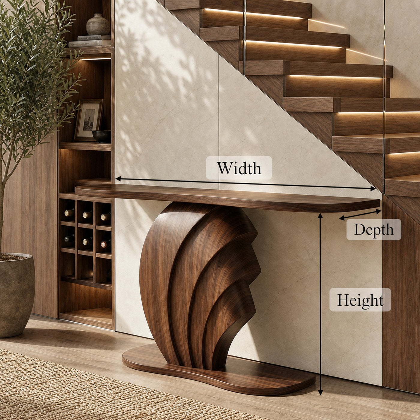 Modern Sculptural Console Table Wooden Living Room - product view 6