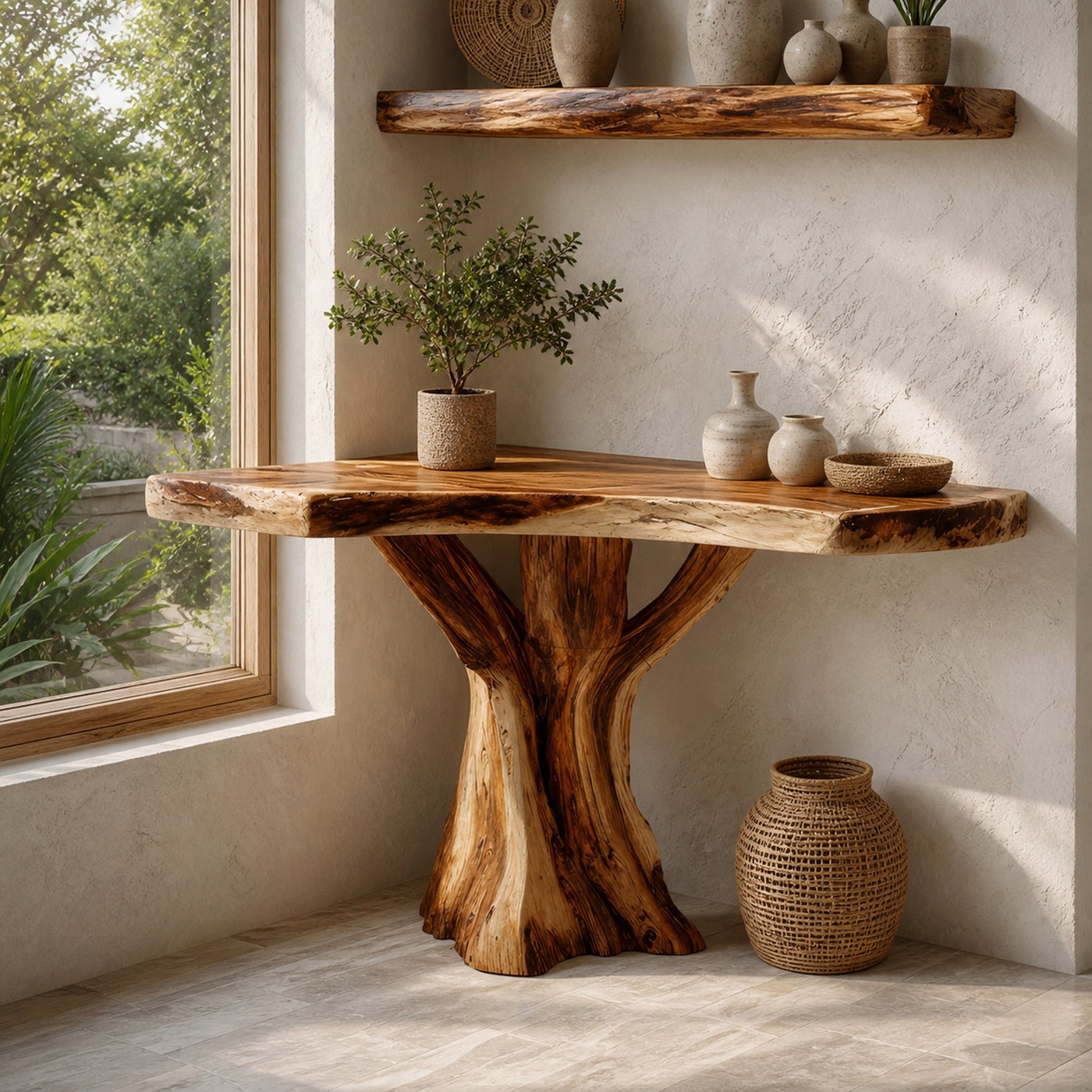 Modern Sculptural Live Edge Console Table For Entryway Furniture