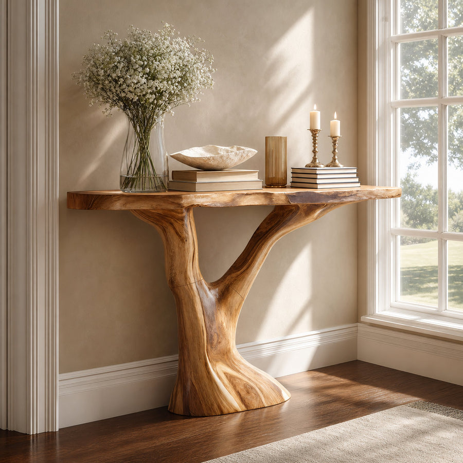 Modern Sculptural Solid Wood Console Table For Entryway Furniture Decor
