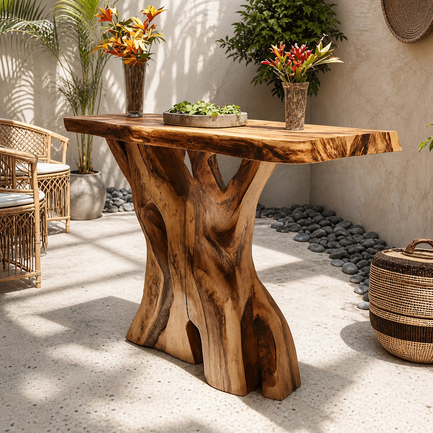 Modern Solid Wood Console Table Live Edge Design For Entryway Decor