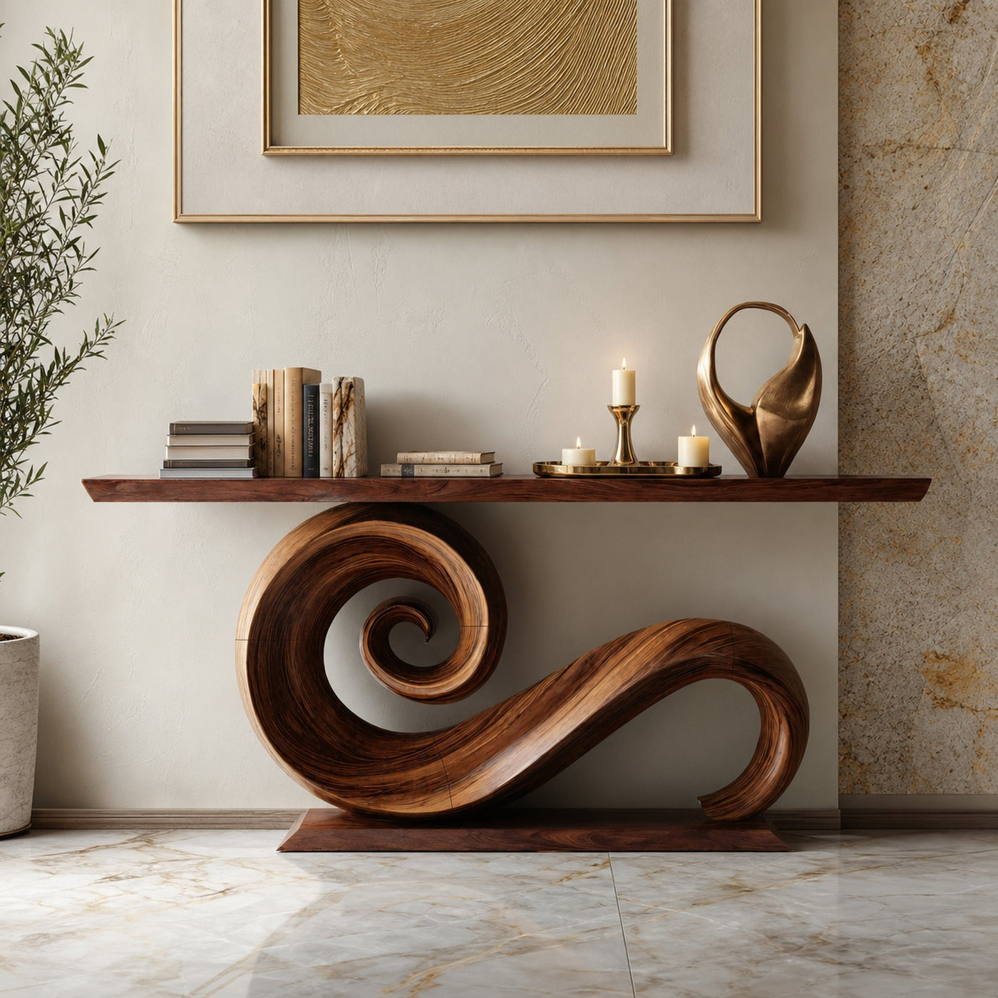 Modern Solid Wood Console Table Organic Live Edge For Entryway Design