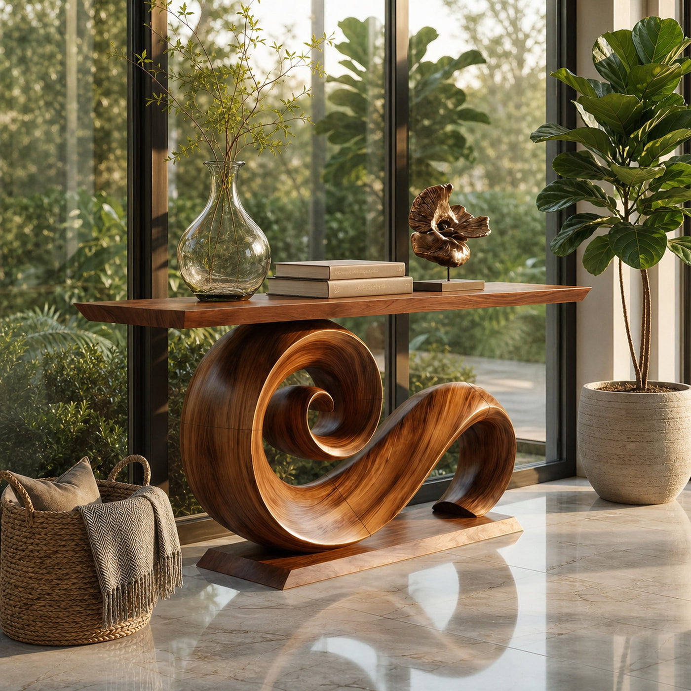 Modern Solid Wood Console Table Organic Live Edge For Entryway Design - product view 2
