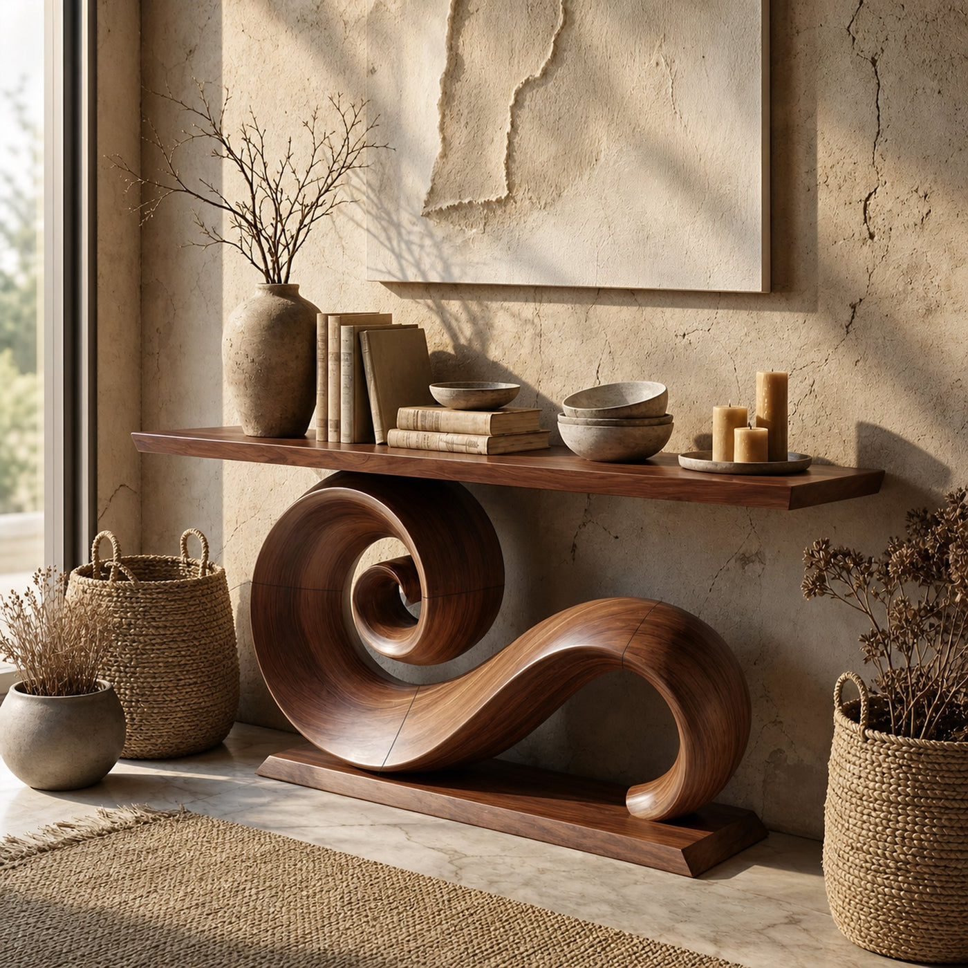 Modern Solid Wood Console Table Organic Live Edge For Entryway Design - product view 3